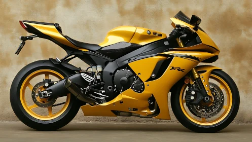Golden sport bike poised for an exhilarating city ride.