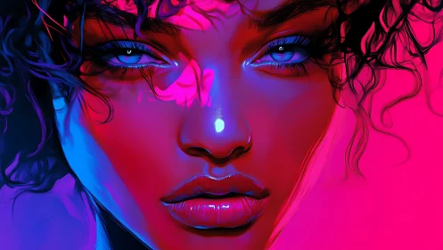 Neon-lit gaze in bold electric pinks and deep sapphire blues.