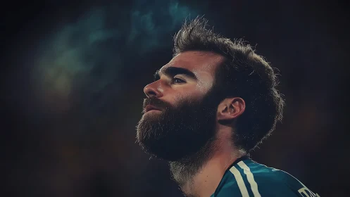 Low-key athletic portrait with cinematic rim lighting profile.