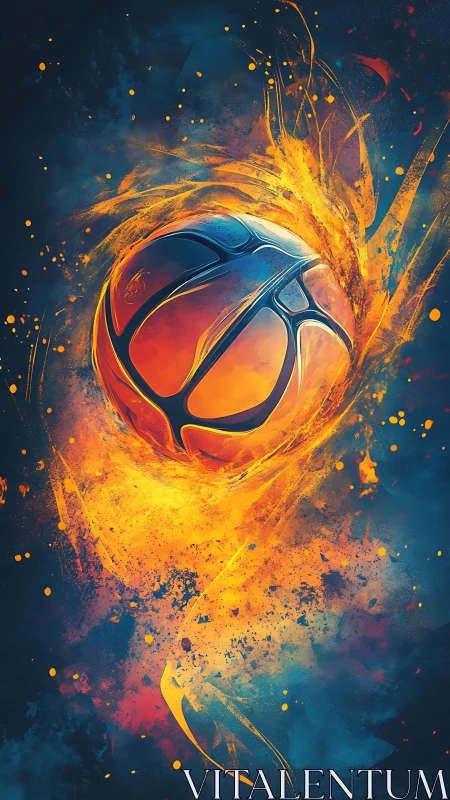 Fiery basketball surges through bold swirls of glowing color