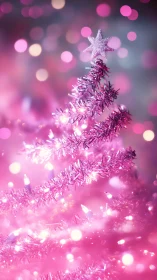Sparkling pink Christmas tree glowing with festive magic.