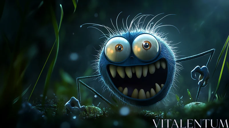 Moonlit Fuzzball Gremlin Grinning Through the Undergrowth.