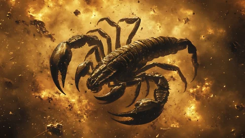 Molten starlight cradles a cosmic scorpion in mid-lunge