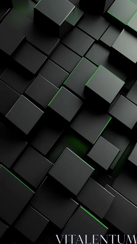 Soft neon glows between sleek floating black cubes.