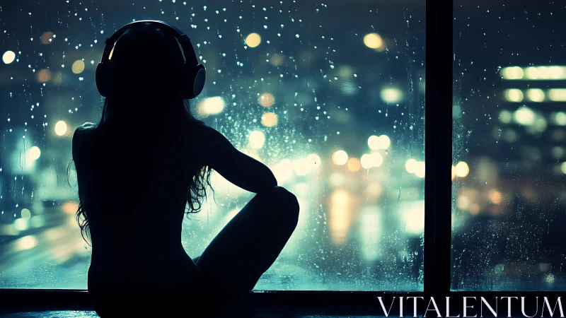 Soft night rain holds a quiet listener by the window