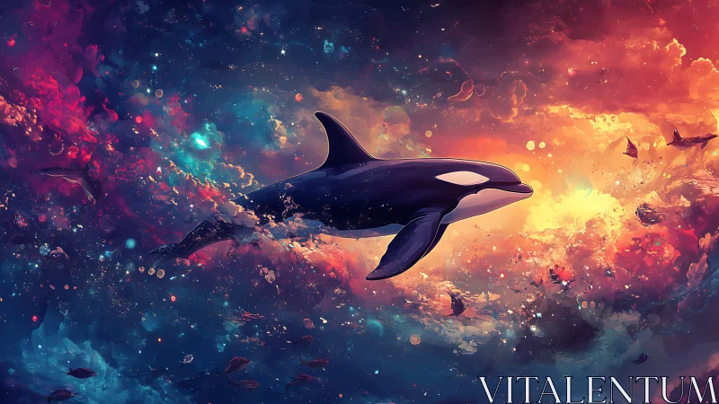 Cosmic orca drifting through nebular oceanic starlight field