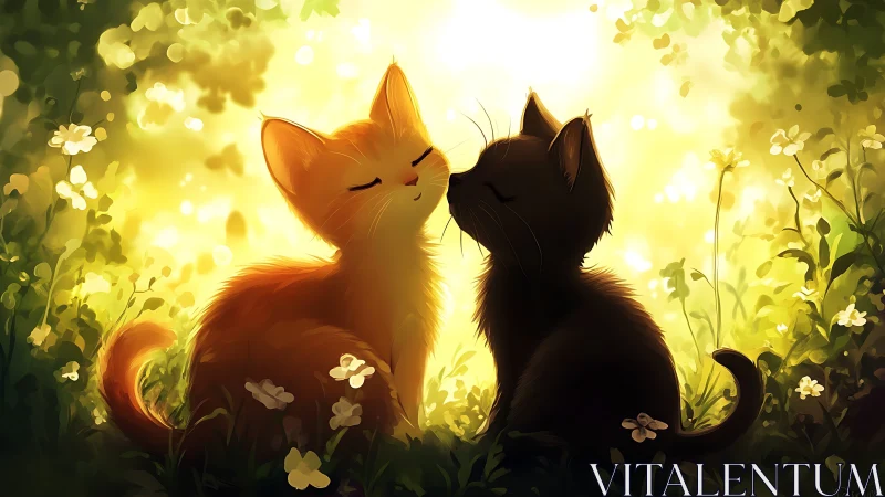 Two Cats Share Sunshine Secrets in Glowing Meadow Magic