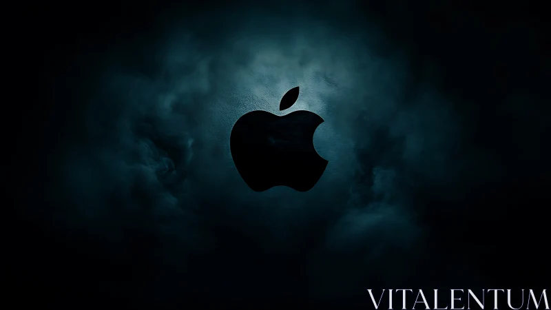 Glossy black fruit silhouette in teal volumetric fog field