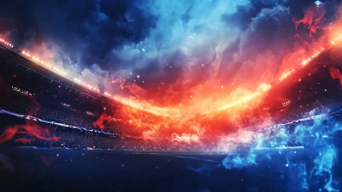 Stadium sky ignites as fire and ice roar above the pitch