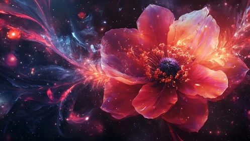 Cosmic flower blooms through radiant nebula petals.