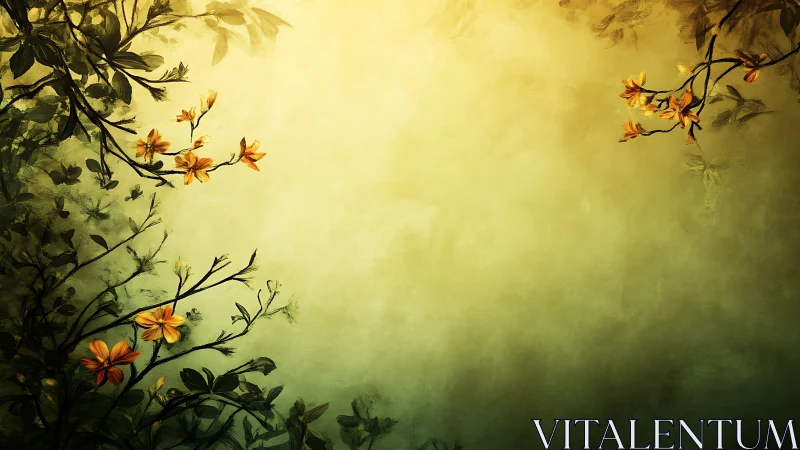 Golden garden daydream with soft flowering branches.