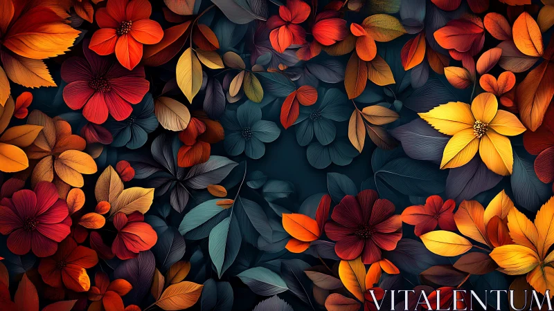Digital painting floral tapestry with high-contrast foliage pattern.