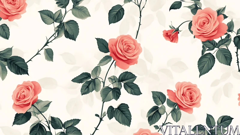 Coral Roses Pattern. Botanical Garden Floral Design