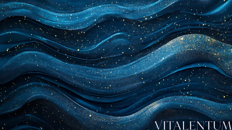Undulating midnight waves shimmer with granular golden specks