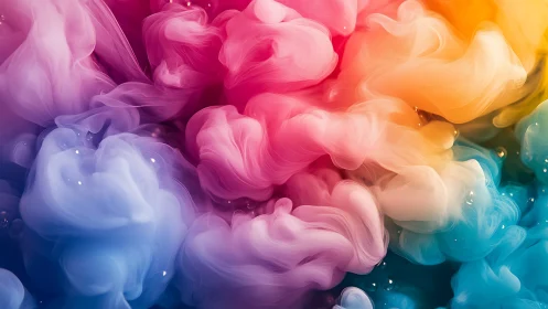 Vibrant pastel ink clouds swirl in a dreamy abstract haze