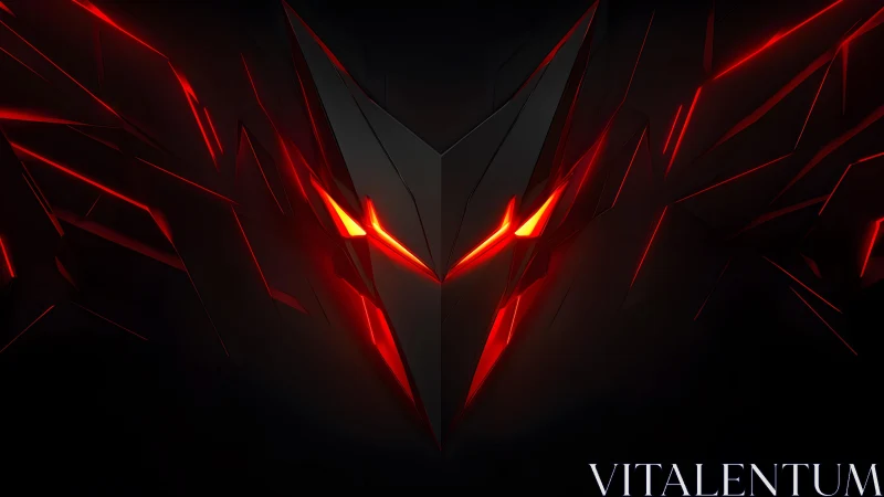 Futuristic Dark Abstract Face with Red Neon Highlights Digital Art.