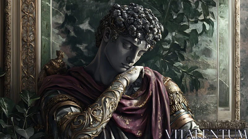 Neoclassical cyborg bust with ornate baroque drapery detail.