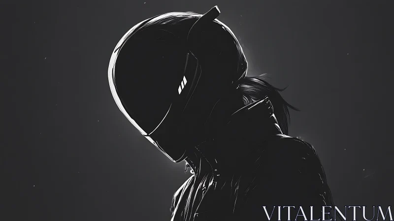 Cyberpunk rider silhouette in high contrast digital chiaroscuro.