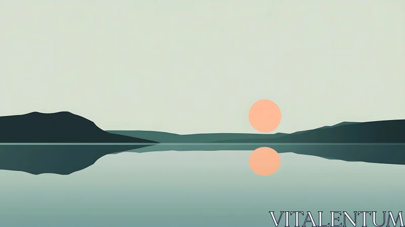Minimalist coastal horizon with sun reflection over water.