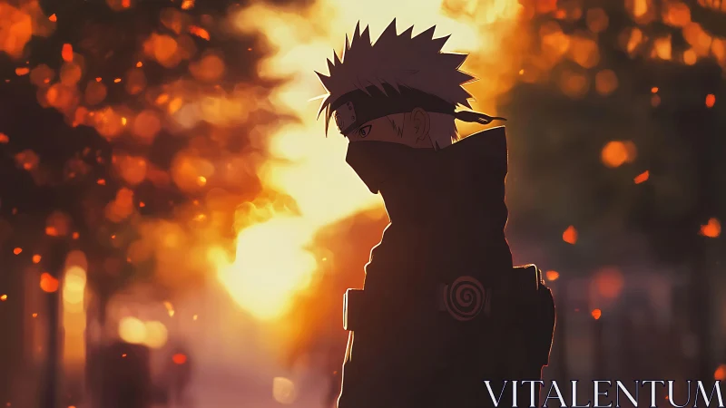 Anime silhouette study with sunset bokeh and warm backlight.