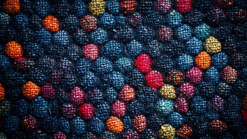 Macro study of woven multicolored textile bubbles under rich contrast