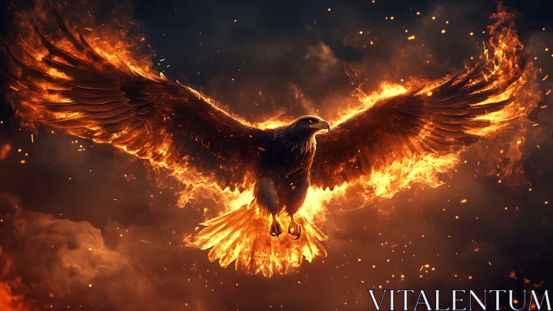 Majestic Flaming Eagle Soaring in Fiery Skies, Digital Art Style.