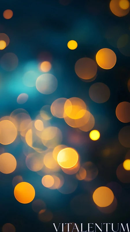 Defocused golden bokeh orbs glow against deep blue background