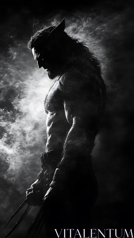 Brooding clawed warrior pauses quietly in swirling smoke