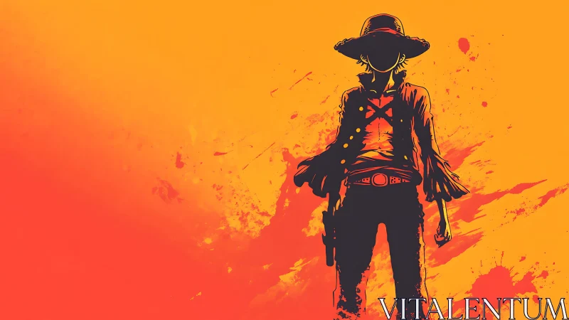 Lone shadowed wanderer framed in blazing sunset color.