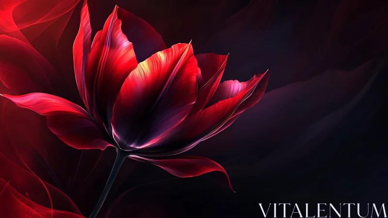 Red digital flower on dark background with soft lighting.