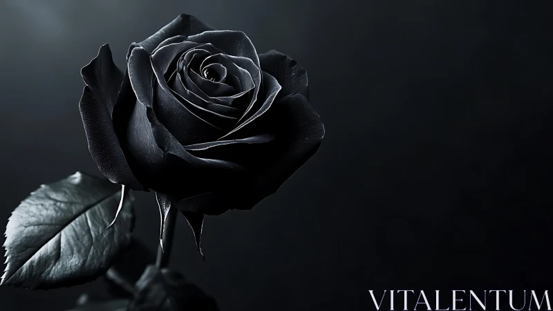 High-contrast black rose macro rendered in photoreal chiaroscuro