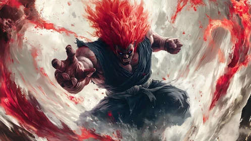 Inferno warrior erupting through a storm of molten fury.