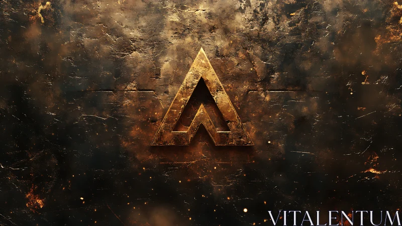 Molten metallic triangle emblem over scorched texture.