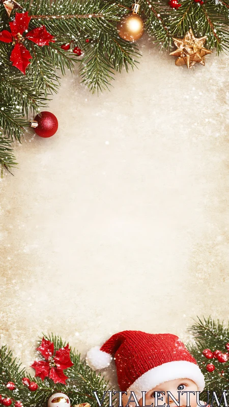 Tiny Santa spy peeks from a wreath-framed holiday stage