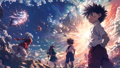 Skybound heroes steal sunset thunder on a shattered horizon