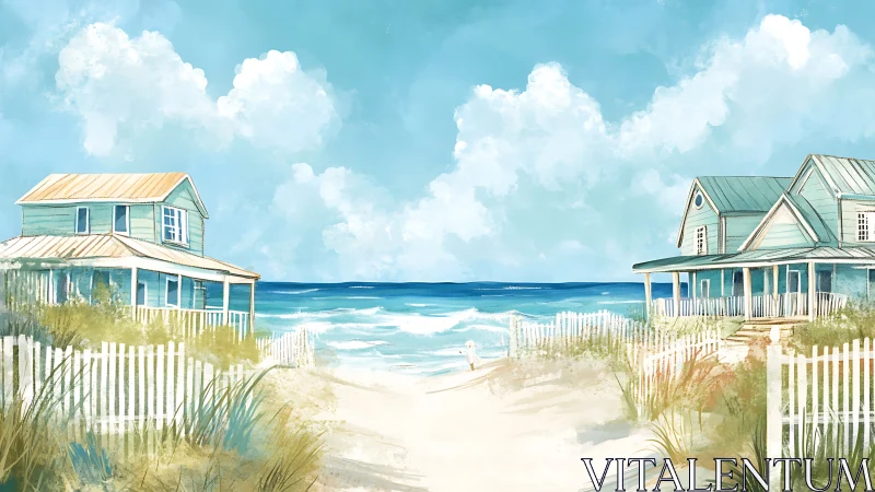 Salt-kissed cottages lean toward a watercolor summer horizon