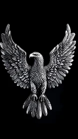 Silver etched eagle emblem with outstretched detailed wings.