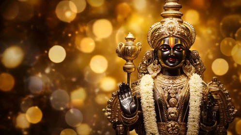 Photorealistic deity sculpture with luminous bokeh field.