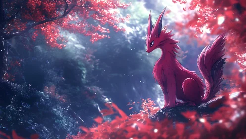 Bioluminescent fox creature rendered in high contrast forest light