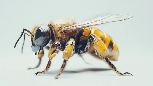 Curious honeybee steps forward in a bright, clean world