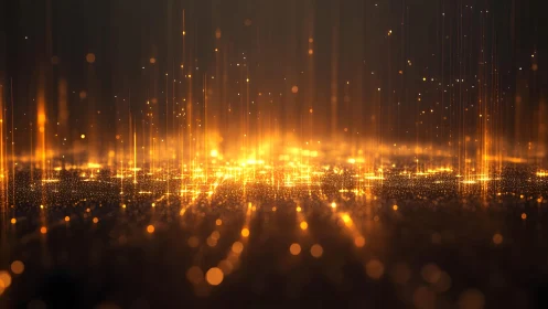 Glowing Abstract Digital Landscape with Golden Light Streaks.