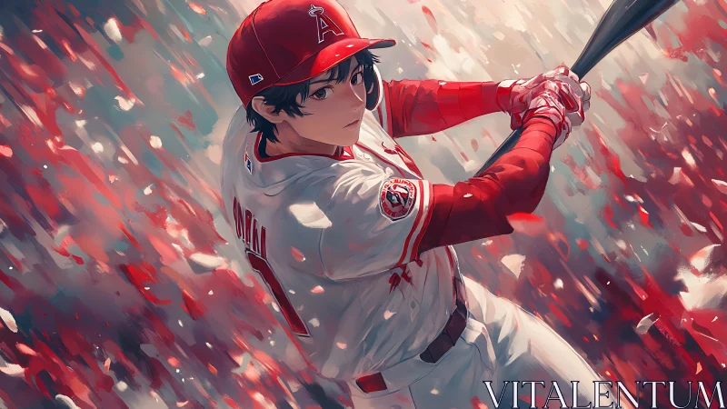 Electric baseball swing in a storm of color and motion.