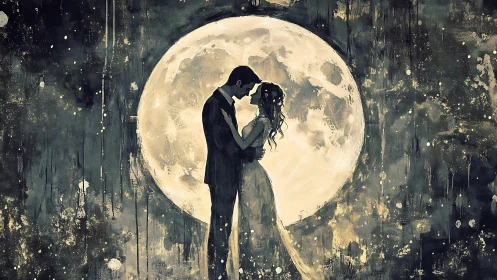 Moonlit Embrace: Couple Under Full Moon.