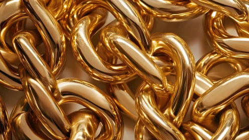 Close-up of shiny gold chain links in a luxurious style.