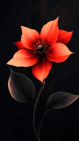 Three-Dimensional Rendered Flower with Gradient Coral Petals and Segmented Leaf Structure Against Da