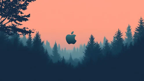 Apple Logo Forest Silhouette at Sunset