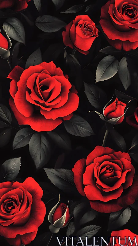 Crimson Blooms Dance Against Obsidian Night