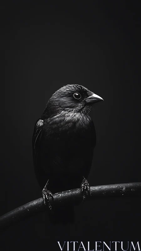 Small Bird Perched on Branch in Monochrome Studio Light.