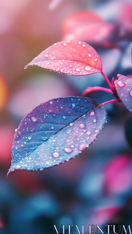 Chromatic macro study of dew-laden bicolor foliage surfaces.