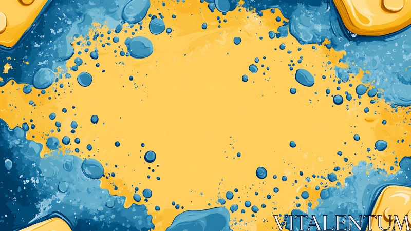 Splashfield of blue bubbles on molten golden canvas frame.